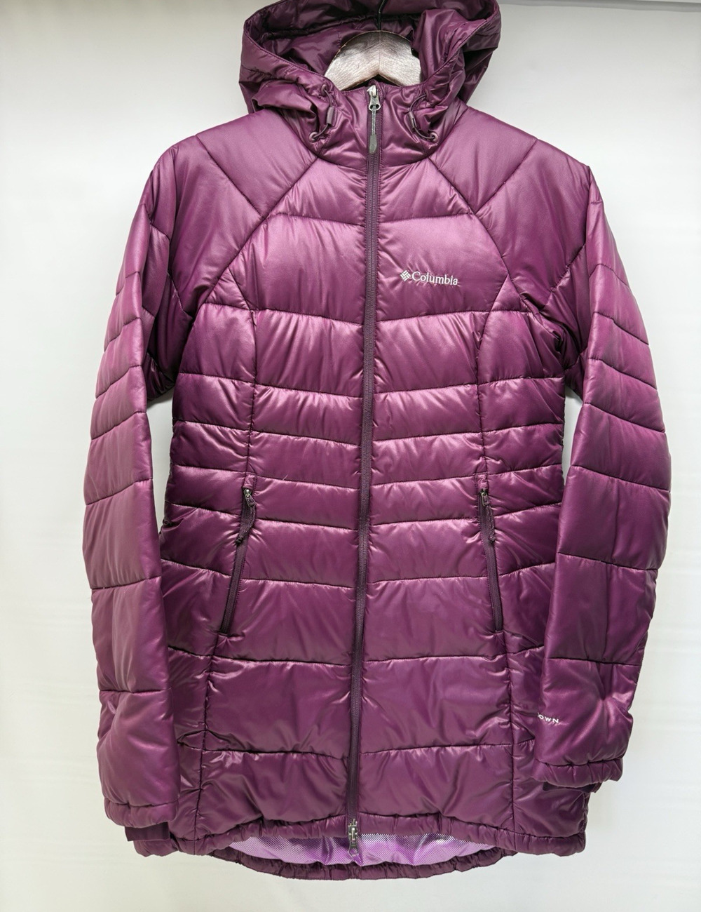COLUMBIA Turbo Down 650 Womens Small Hooded Light Weight Long Puffer Jacket